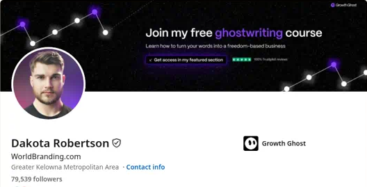 Screenshot of Dakota Robertson’s LinkedIn profile